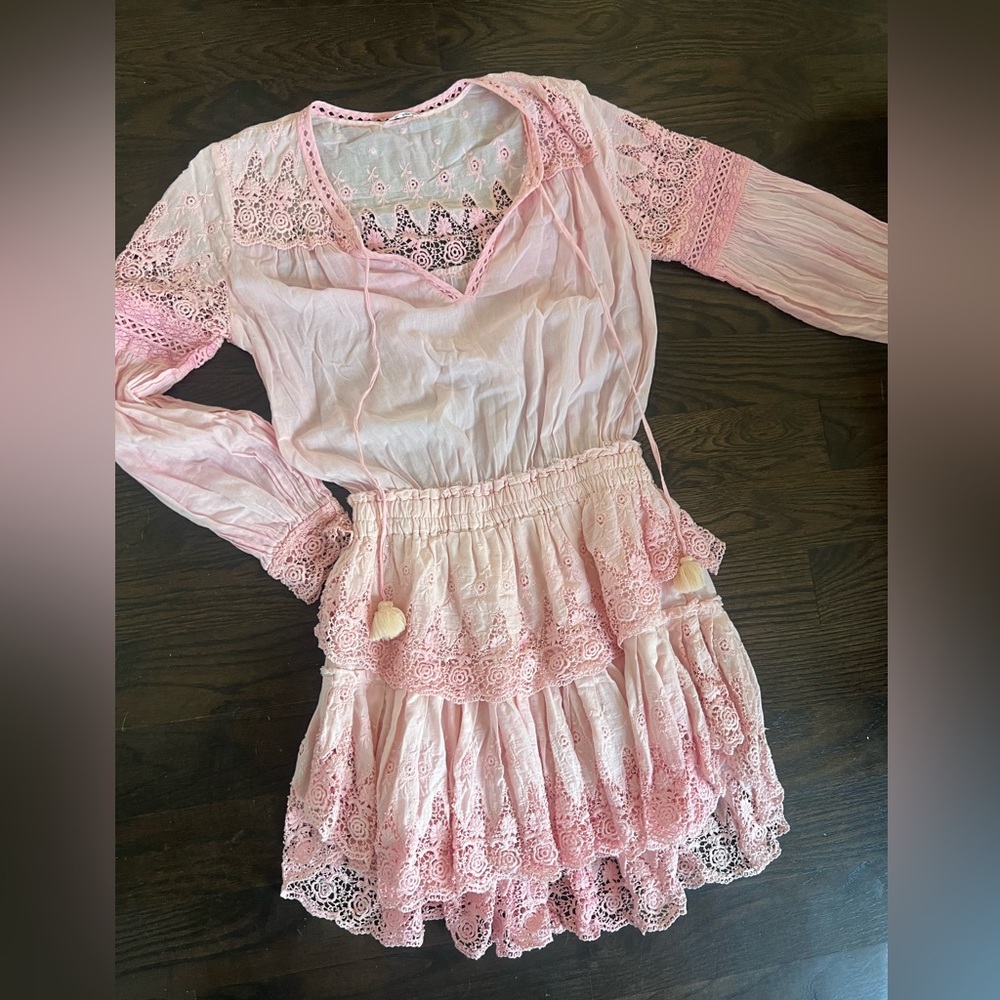 Love Shack Fancy Pink Lace Boho Dress